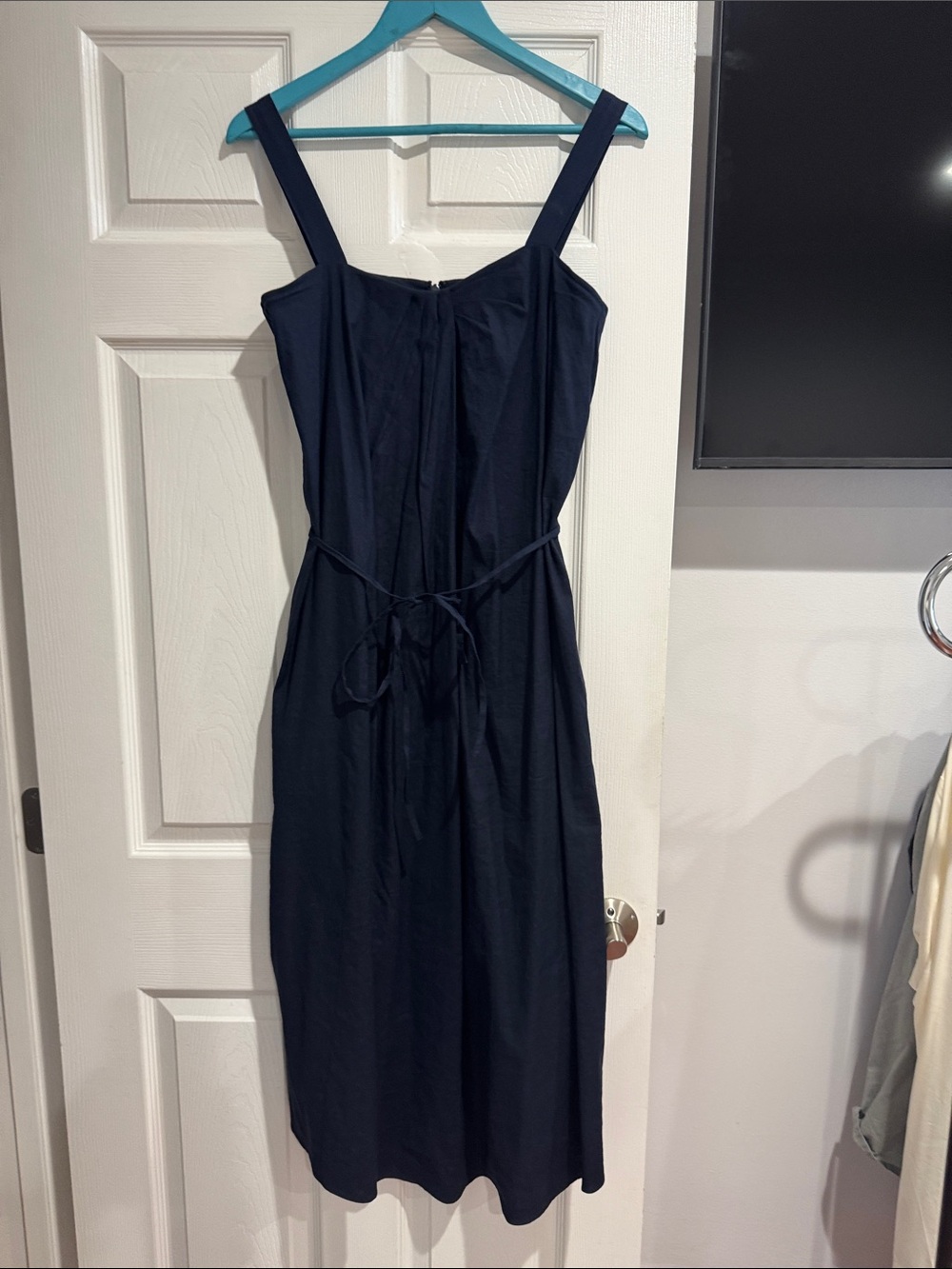 Vince Navy Sleeveless Midi Dress with Waist Tie